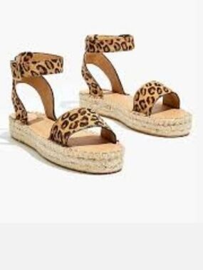 Soludos Flatform Cadiz Sandals in Leopard Calf Hair Platform Espadrilles Size 11